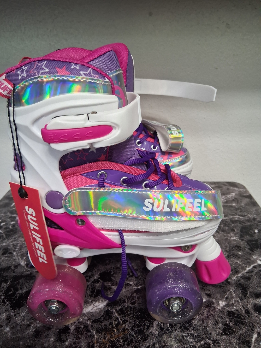 NWT'S Sulifeel Kids' Holographic Purple & Pink Roller Skates Size Small